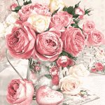Ubrousky Maki Pink Roses in Vintage Vase, 33 x 33 cm, 3vr., 20ks