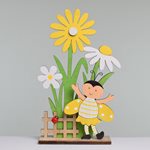 Květy s beruškou dřevo 11,5x4,5x18,5 cm žluté