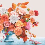 Ubrousky Maki Autumn Bouquet in Vintage Vase, 33 x 33 cm