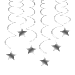 Závěsné serpentýny - hvězdy (6 ks) 80cm stříbrné